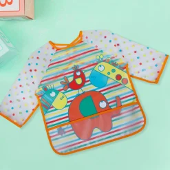 Baby Moo Polka Dots with Animals Long Sleeves Waterproof Wear Me Bib - Orange