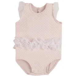 Baby Moo Polka Dotted Gift Set 3 Piece With Bodysuit, Socks And Headband - Peach