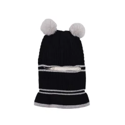 Baby Moo Pom Pom Winter Monkey Woolen Cap - Black, White