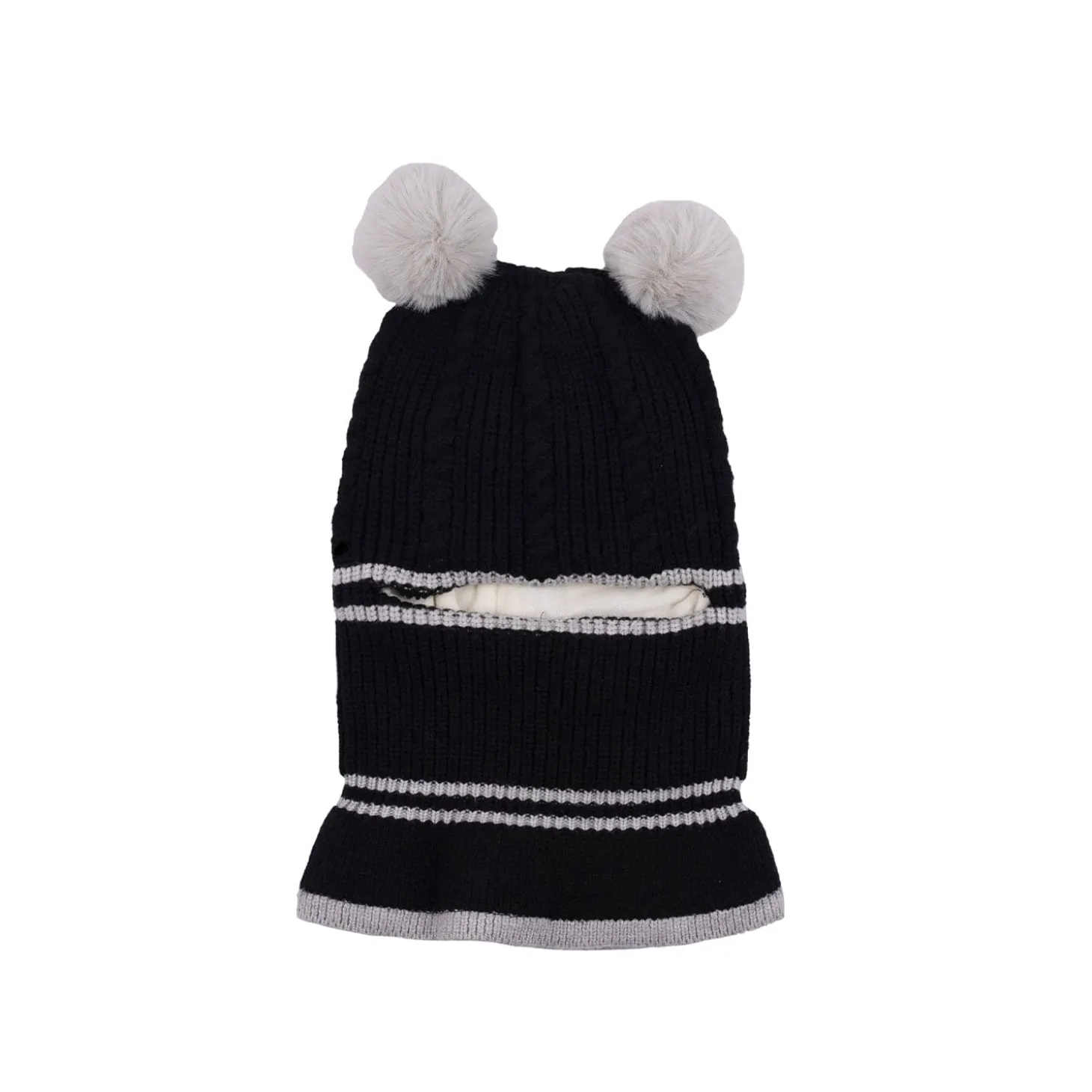 Baby Moo Pom Pom Winter Monkey Woolen Cap - Black, White