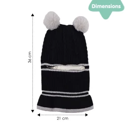 Baby Moo Pom Pom Winter Monkey Woolen Cap - Black, White