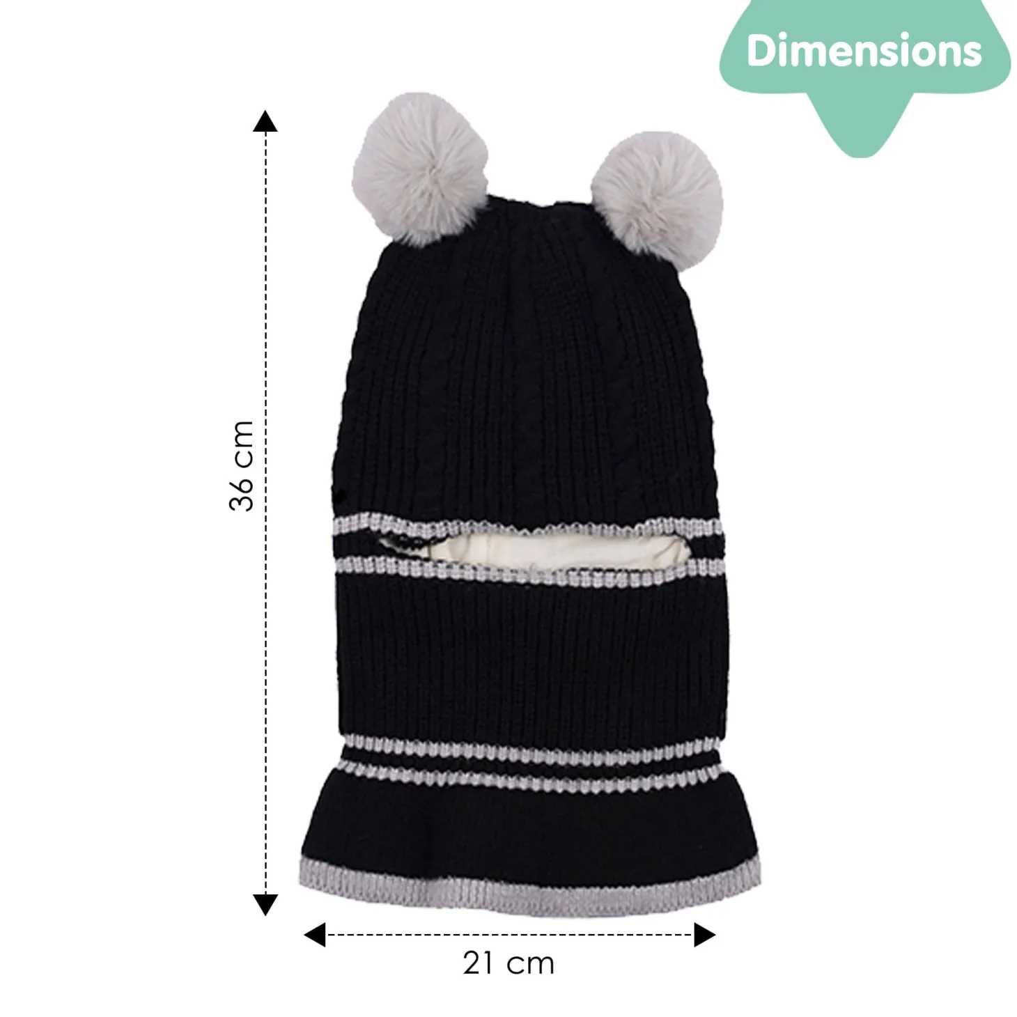 Baby Moo Pom Pom Winter Monkey Woolen Cap - Black, White