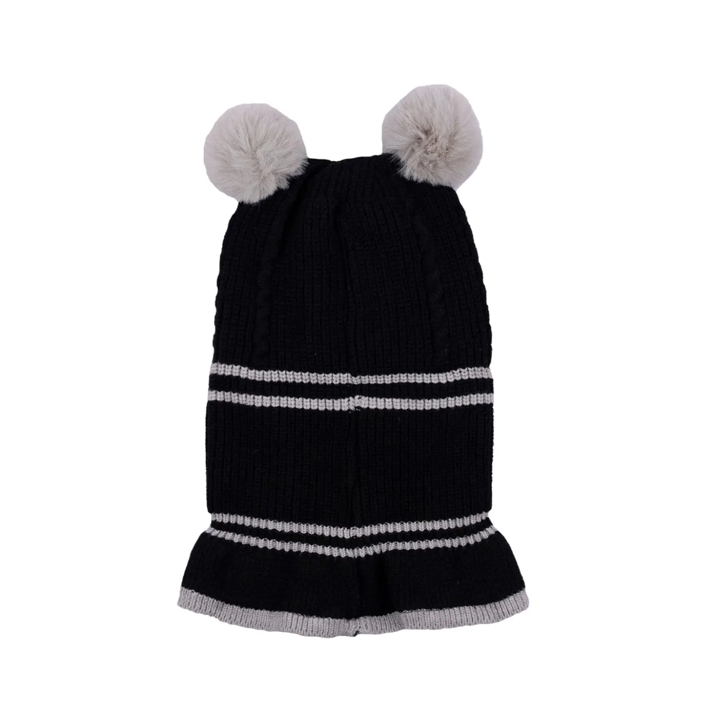 Baby Moo Pom Pom Winter Monkey Woolen Cap - Black, White