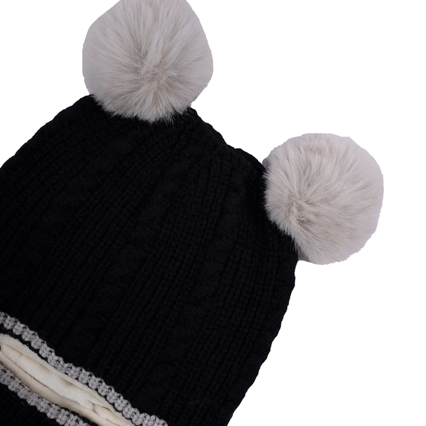 Baby Moo Pom Pom Winter Monkey Woolen Cap - Black, White