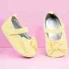 Baby Moo Pretty Bow Knot Velcro Strap Anti-Skid Ballerina Booties - Yellow