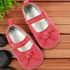 Baby Moo Pretty Bow Knot Velcro Strap Anti-Skid Ballerina Booties - Pink
