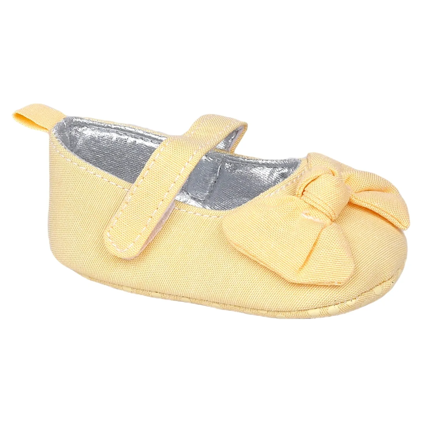 Baby Moo Pretty Bow Knot Velcro Strap Anti-Skid Ballerina Booties - Yellow