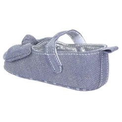 Baby Moo Pretty Bow Knot Velcro Strap Anti-Skid Ballerina Booties - Grey