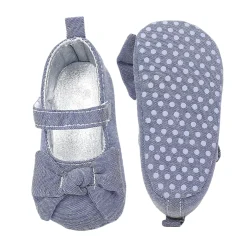 Baby Moo Pretty Bow Knot Velcro Strap Anti-Skid Ballerina Booties - Grey