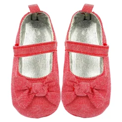 Baby Moo Pretty Bow Knot Velcro Strap Anti-Skid Ballerina Booties - Pink