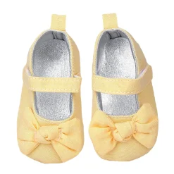 Baby Moo Pretty Bow Knot Velcro Strap Anti-Skid Ballerina Booties - Yellow