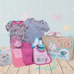 Baby Moo Pretty in Pink Little Girl 9 Pcs Gift Hamper - 0-9M Sizes Available