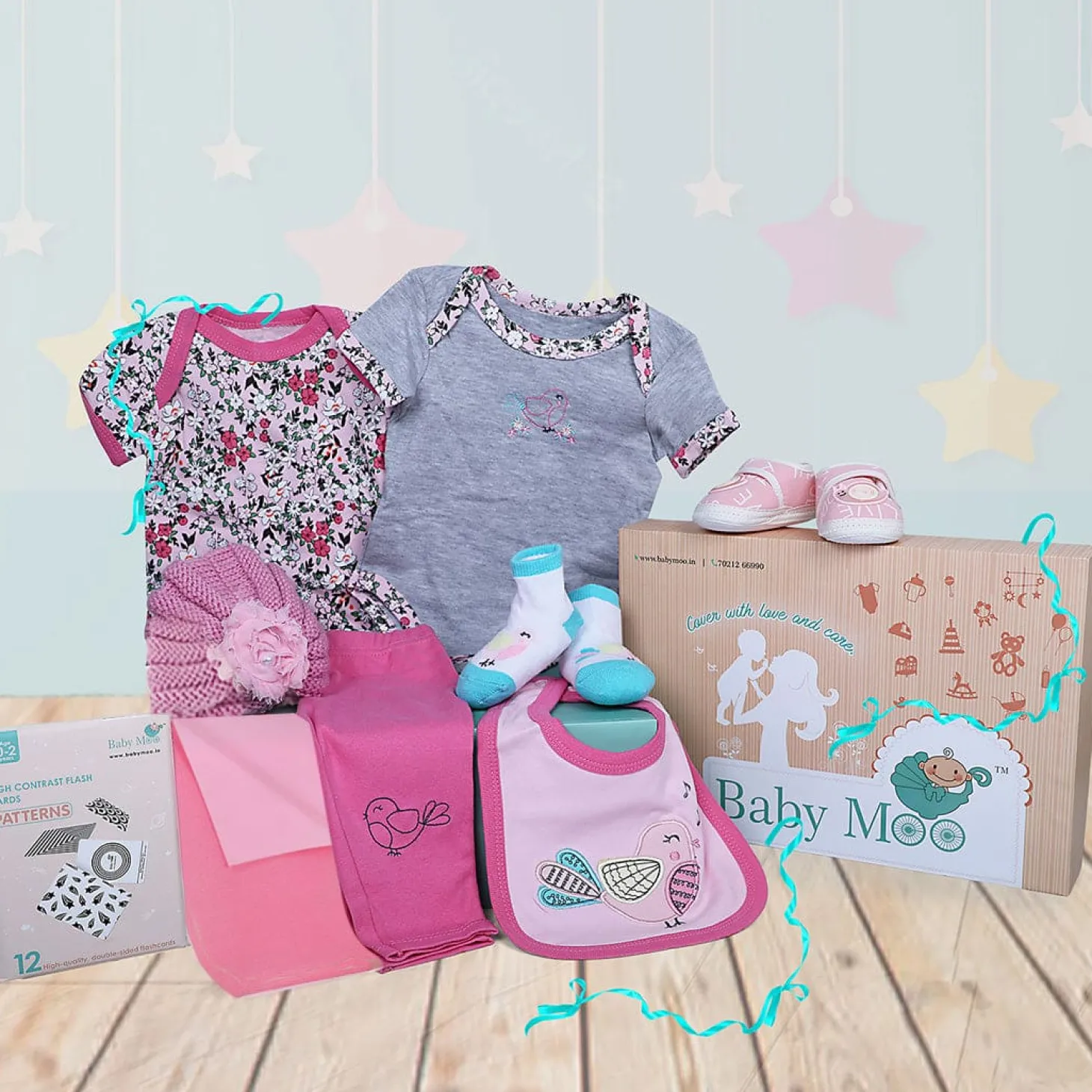 Baby Moo Pretty in Pink Little Girl 9 Pcs Gift Hamper - 0-9M Sizes Available