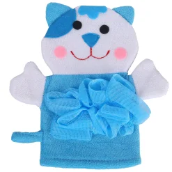 Baby Moo Pretty Kitty Bath Time Fun Hand Puppet Loofah Bath Glove - Blue