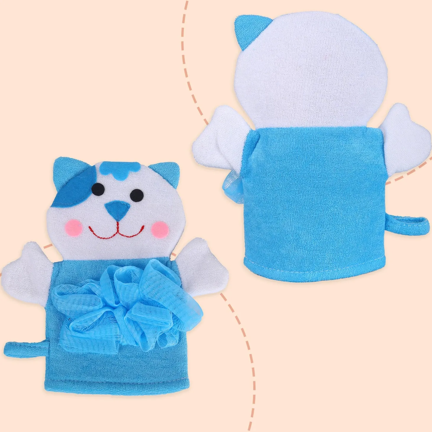 Baby Moo Pretty Kitty Bath Time Fun Hand Puppet Loofah Bath Glove - Blue