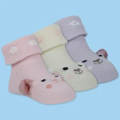 Baby Moo Puppy 3D Anti-Skid Socks Booties Pack of 3 - Pink