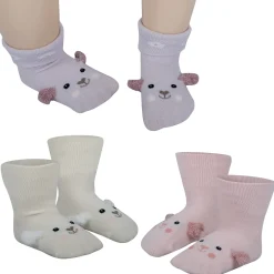 Baby Moo Puppy 3D Anti-Skid Socks Booties Pack of 3 - Pink