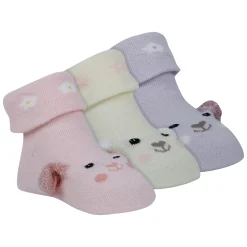 Baby Moo Puppy 3D Anti-Skid Socks Booties Pack of 3 - Pink