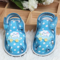 Baby Moo Puppy In Car Polka Dot Velcro Strap Anti-Skid Chu Chu Sound Sandals - Blue