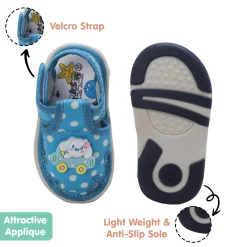 Baby Moo Puppy In Car Polka Dot Velcro Strap Anti-Skid Chu Chu Sound Sandals - Blue