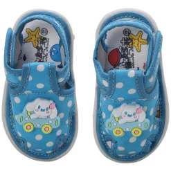Baby Moo Puppy In Car Polka Dot Velcro Strap Anti-Skid Chu Chu Sound Sandals - Blue