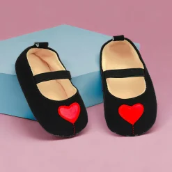 Baby Moo Queen Of Hearts Anti-Skid Elastic Strap Ballerina Booties - Black, Red