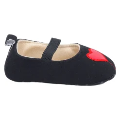 Baby Moo Queen Of Hearts Anti-Skid Elastic Strap Ballerina Booties - Black, Red