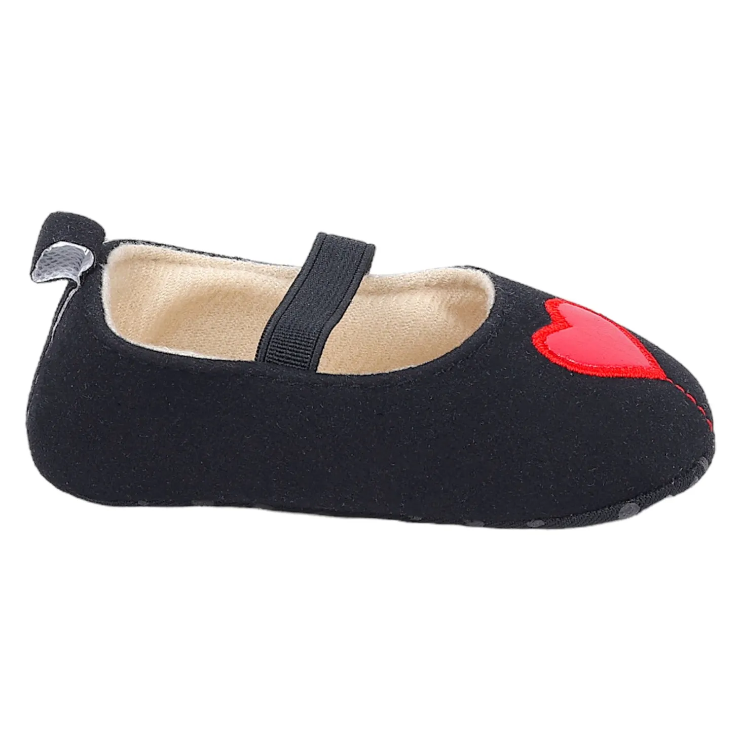 Baby Moo Queen Of Hearts Anti-Skid Elastic Strap Ballerina Booties - Black, Red