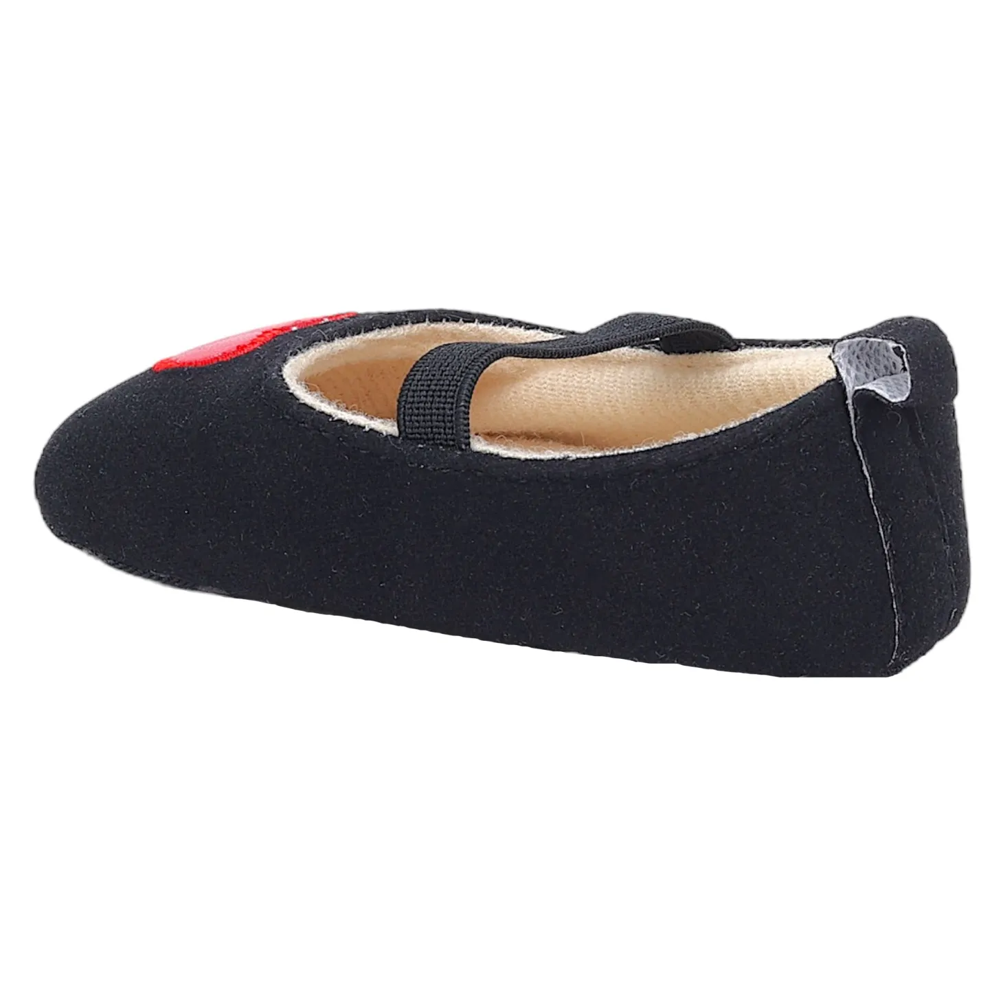 Baby Moo Queen Of Hearts Anti-Skid Elastic Strap Ballerina Booties - Black, Red