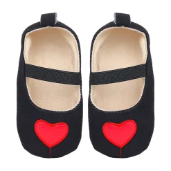 Baby Moo Queen Of Hearts Anti-Skid Elastic Strap Ballerina Booties - Black, Red