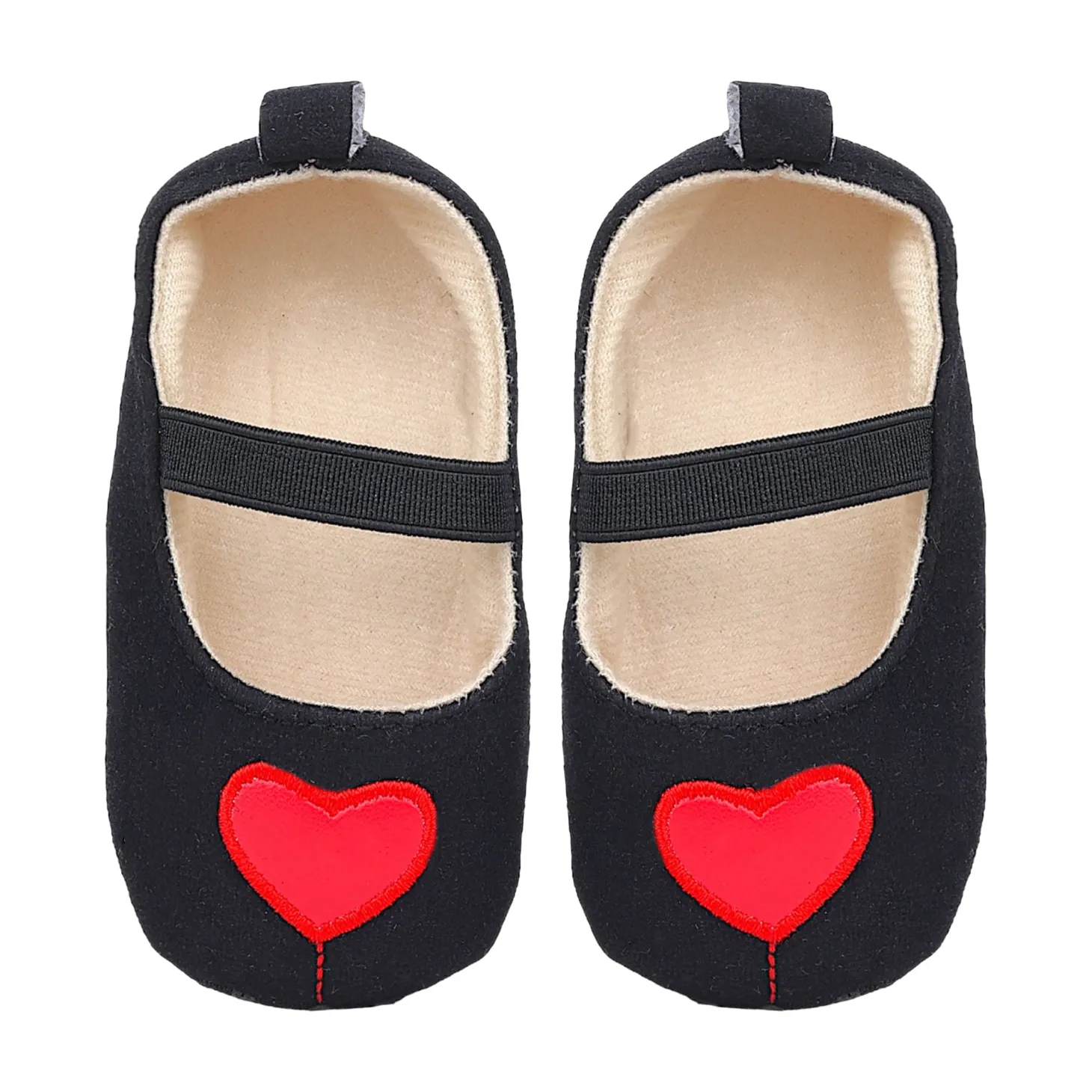 Baby Moo Queen Of Hearts Anti-Skid Elastic Strap Ballerina Booties - Black, Red