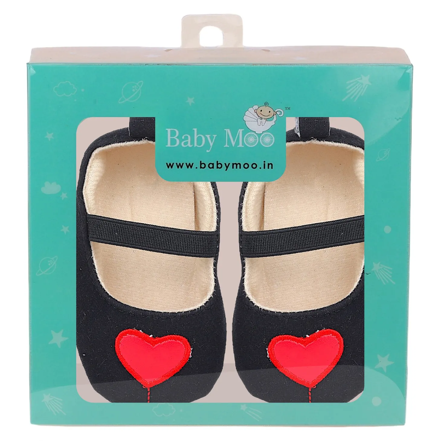 Baby Moo Queen Of Hearts Anti-Skid Elastic Strap Ballerina Booties - Black, Red