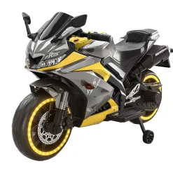 Baby Moo R15 Rechargeable 12V Battery Operated Ride On Bike for Kids with LED Lights, Music, and USB Port - Yellow