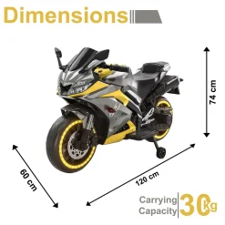 Baby Moo R15 Rechargeable 12V Battery Operated Ride On Bike for Kids with LED Lights, Music, and USB Port - Yellow
