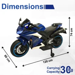 Baby Moo R15 Rechargeable 12V Battery Operated Ride On Bike for Kids with LED Lights, Music, and USB Port - Blue