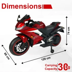 Baby Moo R15 Rechargeable 12V Battery Operated Ride On Bike for Kids with LED Lights, Music, and USB Port - Red