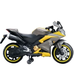 Baby Moo R15 Rechargeable 12V Battery Operated Ride On Bike for Kids with LED Lights, Music, and USB Port - Yellow