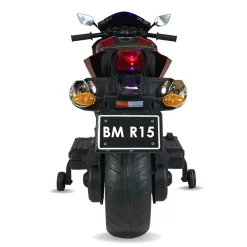 Baby Moo R15 Rechargeable 12V Battery Operated Ride On Bike for Kids with LED Lights, Music, and USB Port - Red