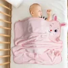 Baby Moo Rabbit Applique with 3D Ears Soft Blanket - Pink