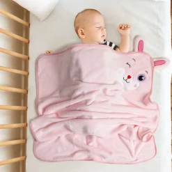 Baby Moo Rabbit Applique with 3D Ears Soft Blanket - Pink