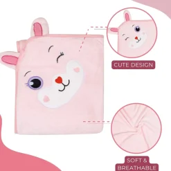 Baby Moo Rabbit Applique with 3D Ears Soft Blanket - Pink