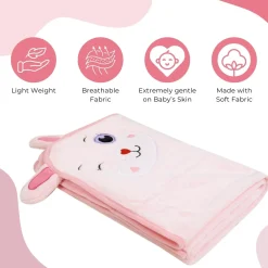 Baby Moo Rabbit Applique with 3D Ears Soft Blanket - Pink