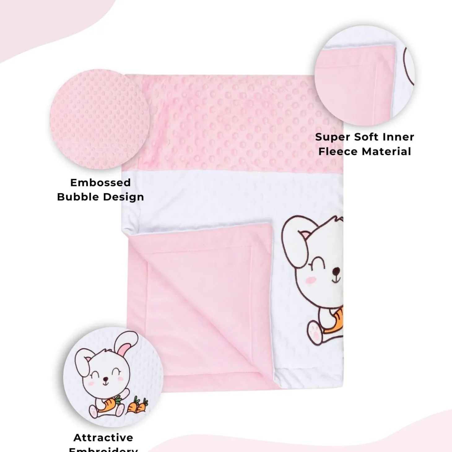 Baby Moo Rabbit Plush Cotton All Season Nursery Blanket - Peach
