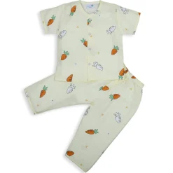 Baby Moo Rabbits Eat Carrots Shirt And Pyjama Night Suit - Yellow
