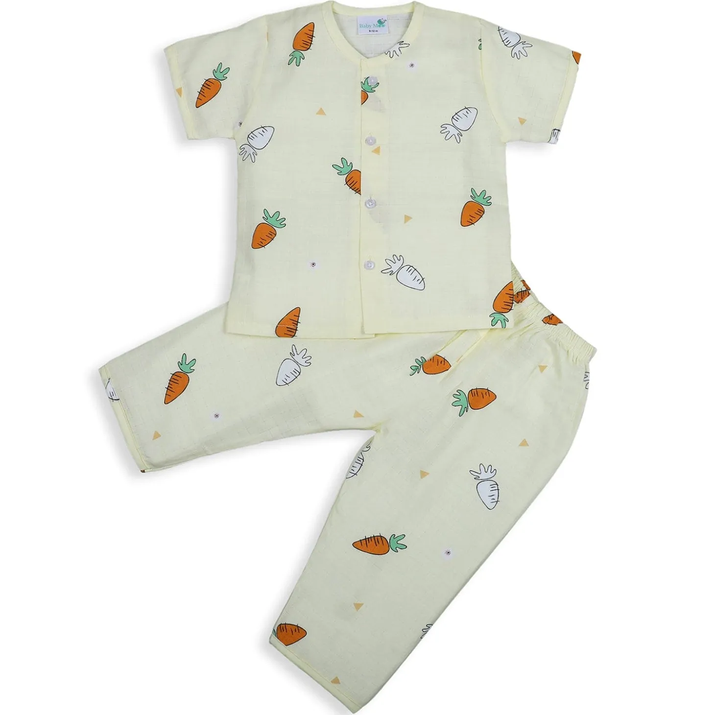 Baby Moo Rabbits Eat Carrots Shirt And Pyjama Night Suit - Yellow