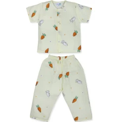 Baby Moo Rabbits Eat Carrots Shirt And Pyjama Night Suit - Yellow