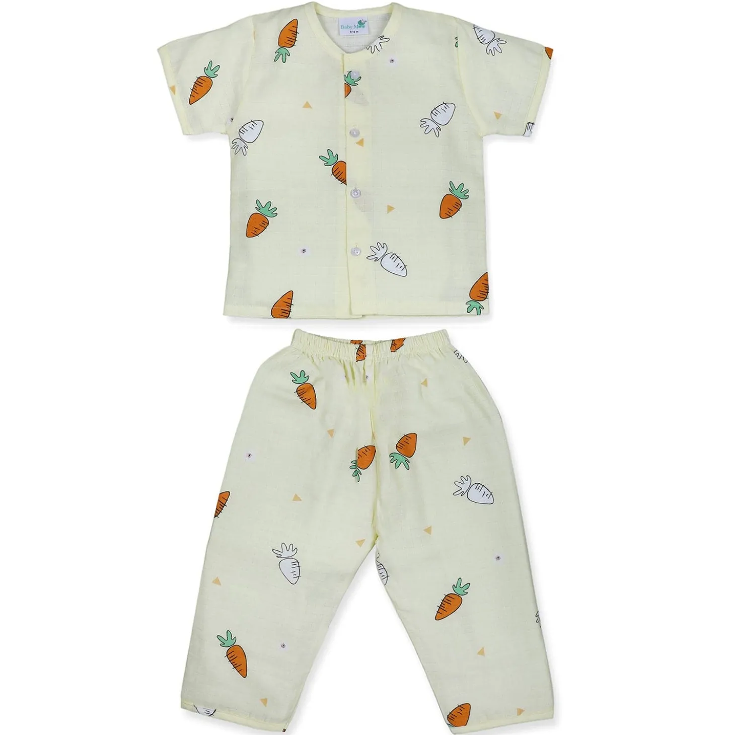 Baby Moo Rabbits Eat Carrots Shirt And Pyjama Night Suit - Yellow