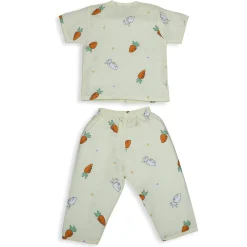 Baby Moo Rabbits Eat Carrots Shirt And Pyjama Night Suit - Yellow