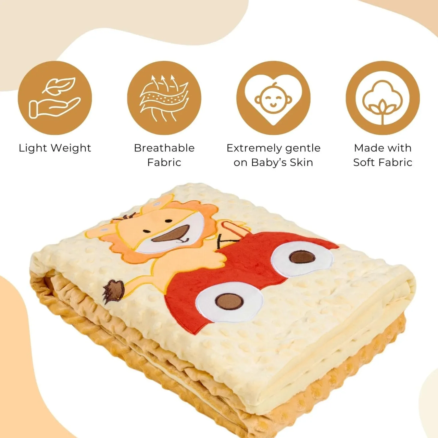 Baby Moo Racing Lion Plush Cotton All Season Nursery Blanket - Brown