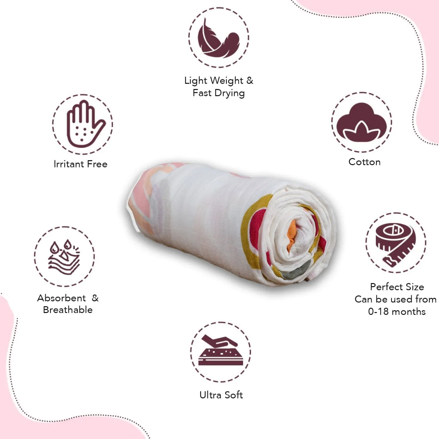 Baby Moo Rainbow Soft Wrapper Muslin Swaddle - White
